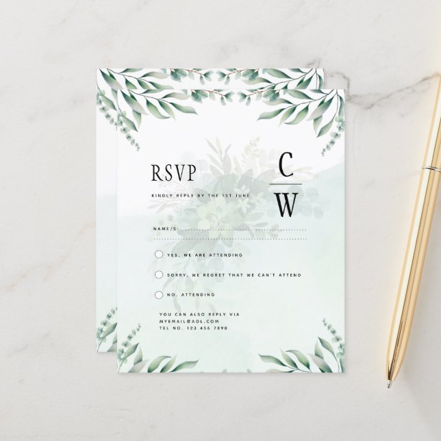 Greenery Wedding RSVP BUDGET (Vorderseite/Rückseite Beispiel)