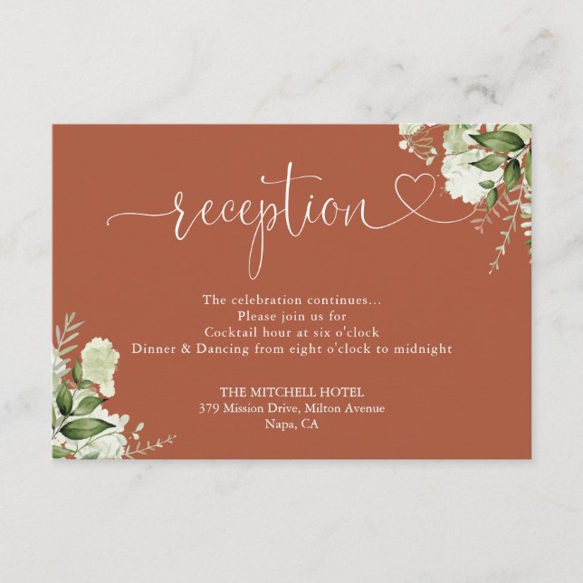Greenery Wedding Terracotta Herz-Script-Empfang Begleitkarte (Vorderseite)