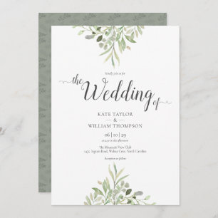 Greenery Wedding Watercolor Foliage Script Einladung