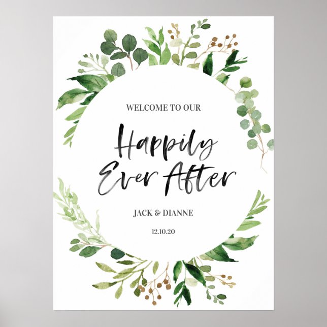 Greenery Wedding Welcome Sign - Alles Gute Poster (Vorne)