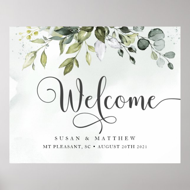 Greenery Wedding Willkommenszeichen Poster (Vorne)