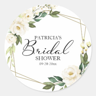 Greenery White Blume Geometrisches Brautparty Runder Aufkleber