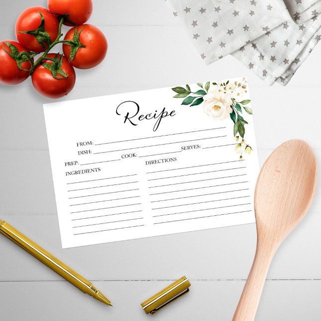 Greenery White Floral Brautparty Rezept Cards (Von Creator hochgeladen)