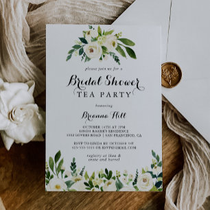 Greenery White Floral Brautparty Tea Party Einladung