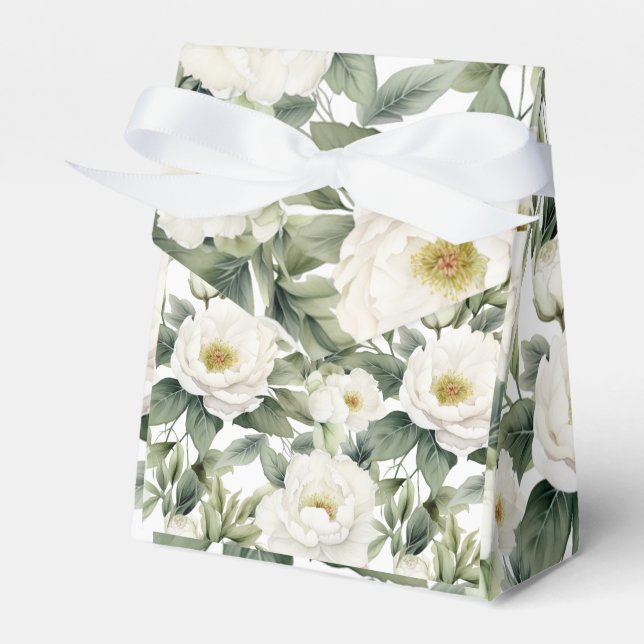 Greenery White Floral Gastgeschenk Hochzeit Box Geschenkschachtel (Vorderseite)