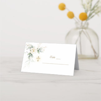 Greenery White Floral Gold Taufe Tischnummer Platzkarte