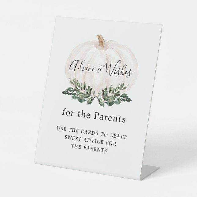 Greenery White Pumpkin Ratgeber und Wünsche Zeiche Sockelschild (Vorderseite)