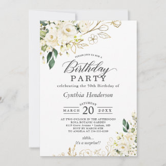 Greenery White Rose Bloral Adult Geburtstagsparty Einladung
