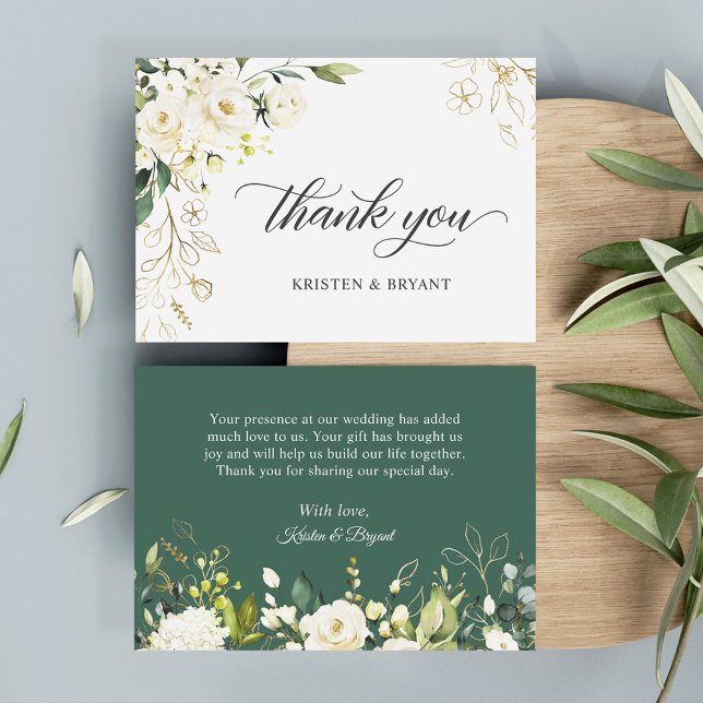 Greenery White Rose Gold Floral Wedding Dankeskarte (Von Creator hochgeladen)