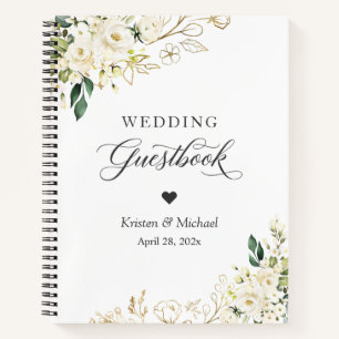 Greenery White Rose Gold Floral Wedding Gästebuch Notizbuch