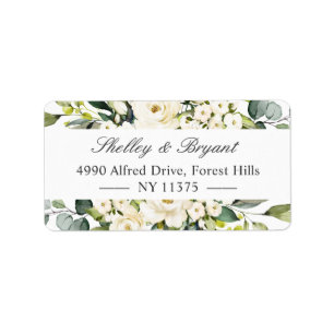 Greenery White Rose Wasserfarbe Blumenadresse Adressaufkleber
