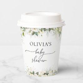 Greenery White Roses Baby Dusche Papier Cups Pappbecher