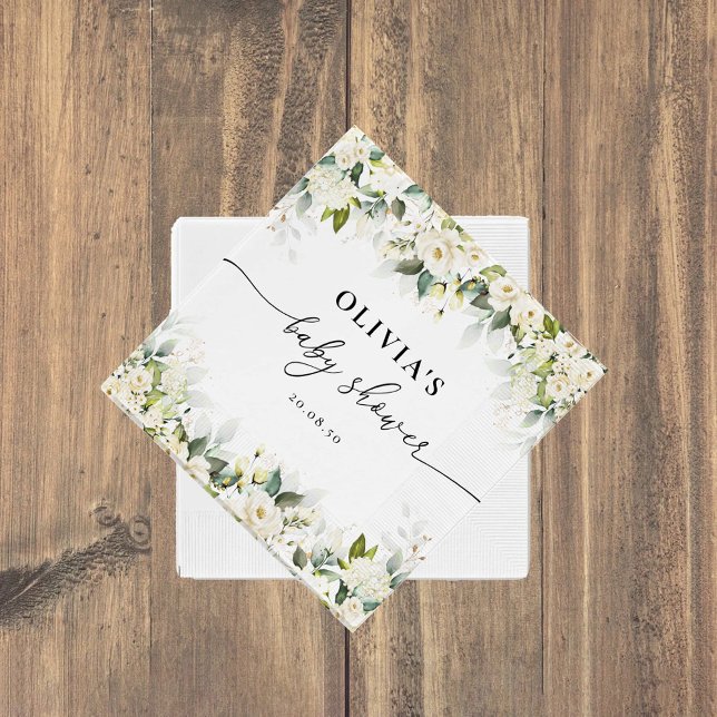 Greenery White Roses Baby Duschpapier Napkins Serviette (Von Creator hochgeladen)
