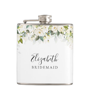 Greenery White Roses Brautparty Flask Flachmann