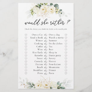 Greenery White Roses Brautparty Game