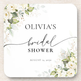 Greenery White Roses Brautparty Untersetzer