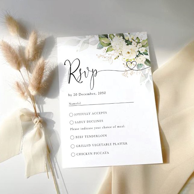 Greenery White Roses Wedding RSVP Card (Von Creator hochgeladen)