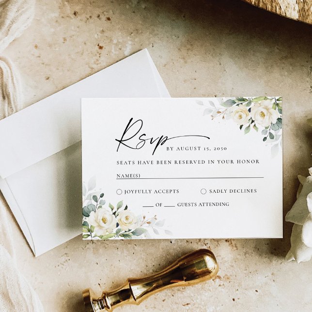 Greenery White Roses Wedding RSVP Card (Von Creator hochgeladen)
