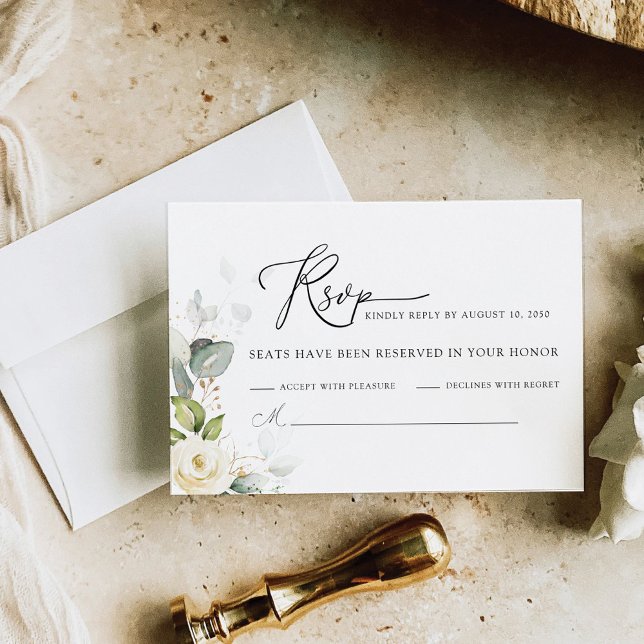 Greenery White Roses Wedding RSVP Card Karte (Von Creator hochgeladen)