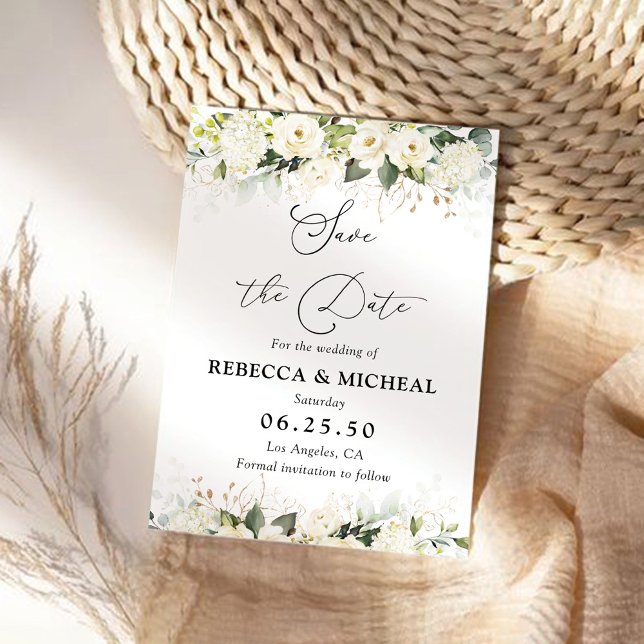 Greenery White Roses Wedding Speichern Sie die Dat Save The Date (Von Creator hochgeladen)