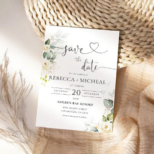 Greenery White Roses Wedding Speichern Sie die Dat Save The Date