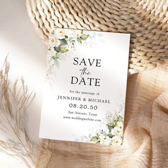 Greenery White Roses Wedding Speichern Sie die Dat Save The Date (Von Creator hochgeladen)