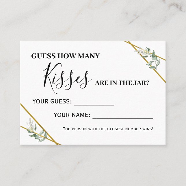 Greenery Wie viele Küsse zweisprachige Spielkarte Platzkarte (Vorderseite)