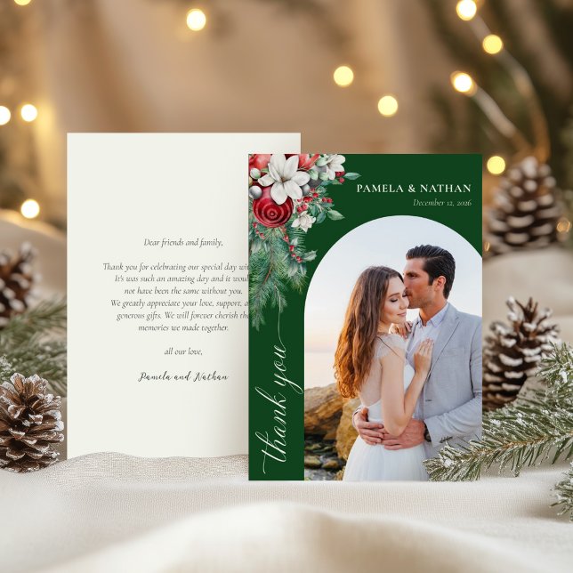 Greenery Winter Pine Watercolor Wedding Foto Dankeskarte (Von Creator hochgeladen)