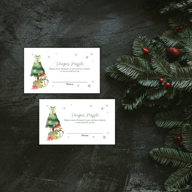 Greenery Winter Snowman Diaper Raffle Baby Shower Begleitkarte (Greenery Winter Snowman Diaper Raffle Baby Shower Enclosure Card)