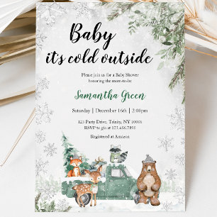 Greenery Winter Woodland Babydusche Einladung