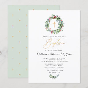 Greenery Winter Wreath Imitats Gold Taufe Einladung