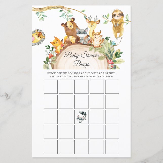 Greenery Woodland Animals Baby Shower Bingo Game (Vorderseite)