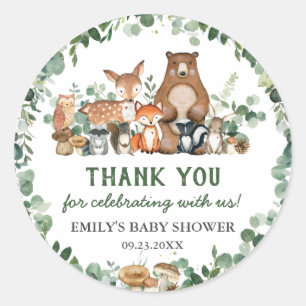 Greenery Woodland Animals Baby Shower Birthday Cl Runder Aufkleber