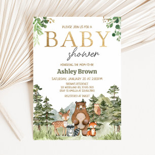Greenery Woodland Animals Baby Shower Einladung