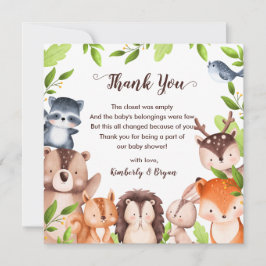 Greenery Woodland Animals Baby Shower Unisex Dankeskarte