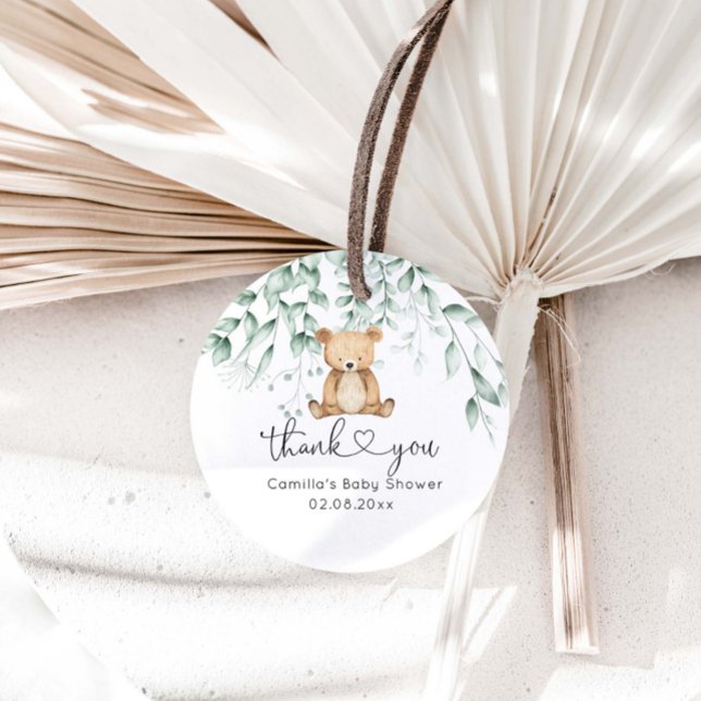 Greenery Woodland Niedlich Bear Baby Dusche Geschenkanhänger (Von Creator hochgeladen)
