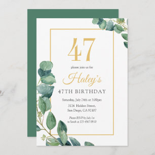 Greenery Wreath Chic Gold & Sage 47. Geburtstag Einladung