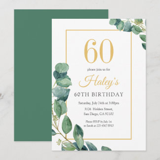 Greenery Wreath Chic Gold & Sage 60. Geburtstag Einladung