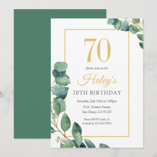Greenery Wreath Chic Gold & Sage 70. Geburtstag Einladung