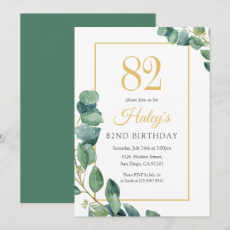Greenery Wreath Chic Gold & Sage 82ND Geburtstag Einladung