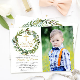 Greenery Wreath Erster Kommunion Foto Einladung