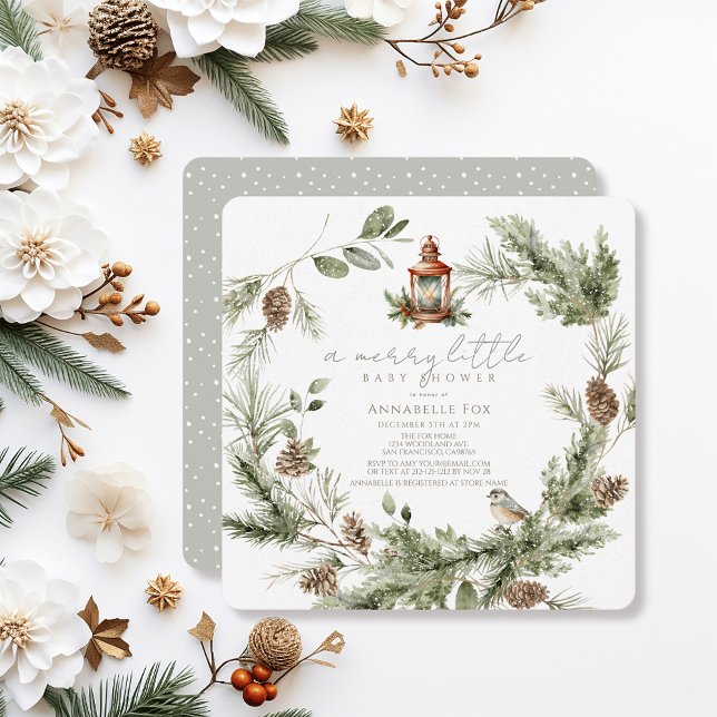 Greenery Wreath Merry Little Baby Shower Einladung (Von Creator hochgeladen)