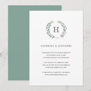 Greenery Wreath Monogram Elopement Wedding Ankündigung