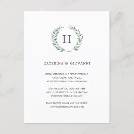 Greenery Wreath Monogram Elopement Wedding Ankündigungspostkarte