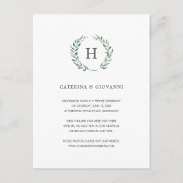 Greenery Wreath Monogram Elopement Wedding Ankündigungspostkarte