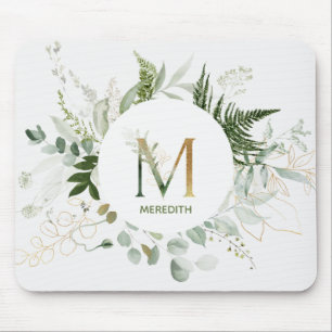 Greenery Wreath Monogram Letter M Mouse Pad Mousepad