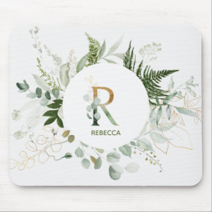 Greenery Wreath Monogram Letter R Mouse Pad Mousepad