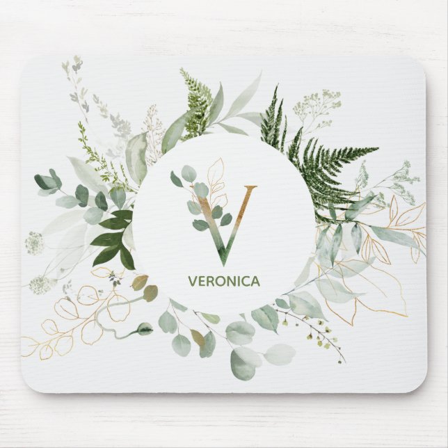 Greenery Wreath Monogram Letter V Mouse Pad Mousepad (Vorne)
