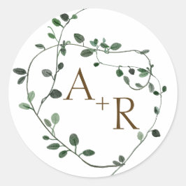 Greenery Wreath Monogram Wedding Runder Aufkleber
