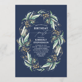 Greenery Wreath Navy Blue Elegant Geburtstag Einladung